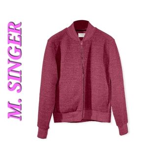 M SINGER Reverse Teddy Zip Up Jacket in Burgundy Red